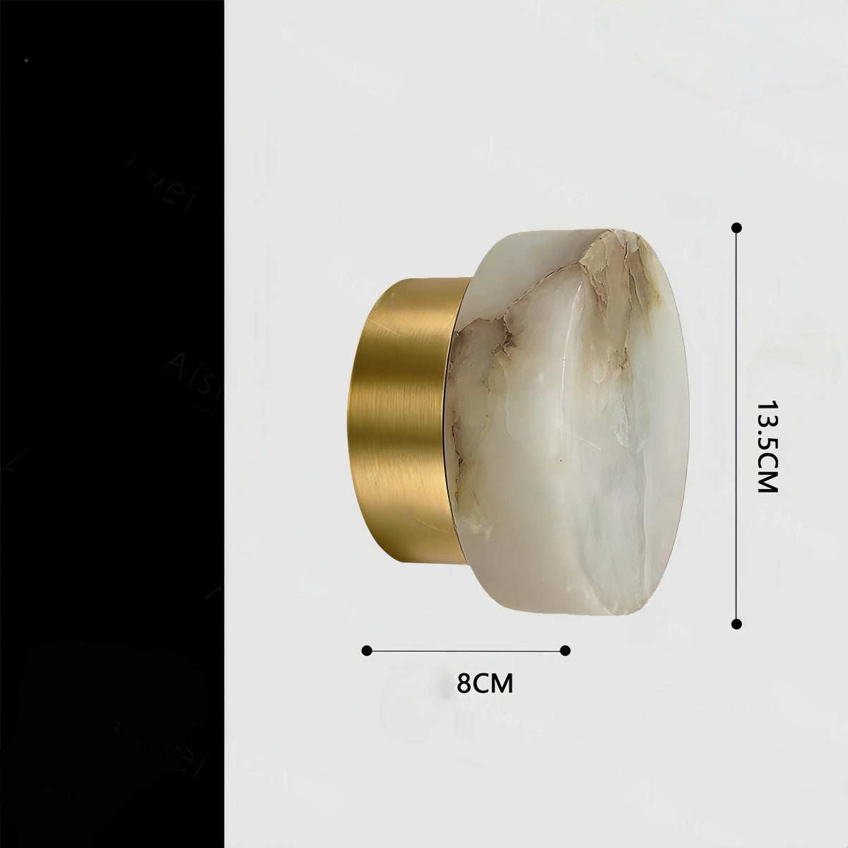 Natural Onyx Wall Lamp with round minimalist design and warm cream glow on wall