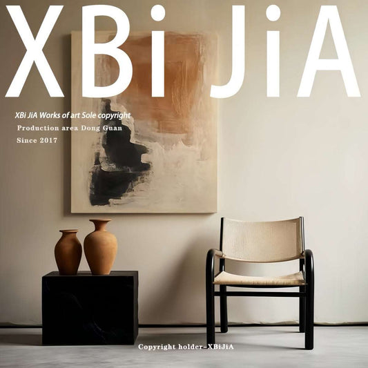 Vintage hand-painted abstract Wabi-Sabi oil painting with textured design on professional canvas