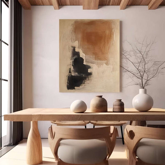 Vintage hand-painted abstract Wabi-Sabi oil painting on textured professional canvas for home décor