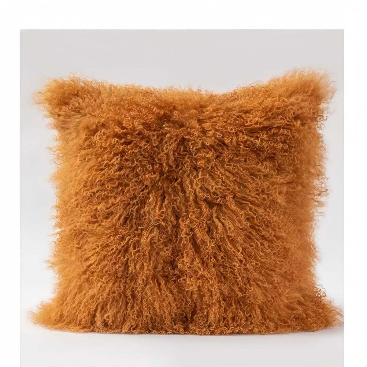 Modern minimalist burgundy lamb wool throw pillow on sofa