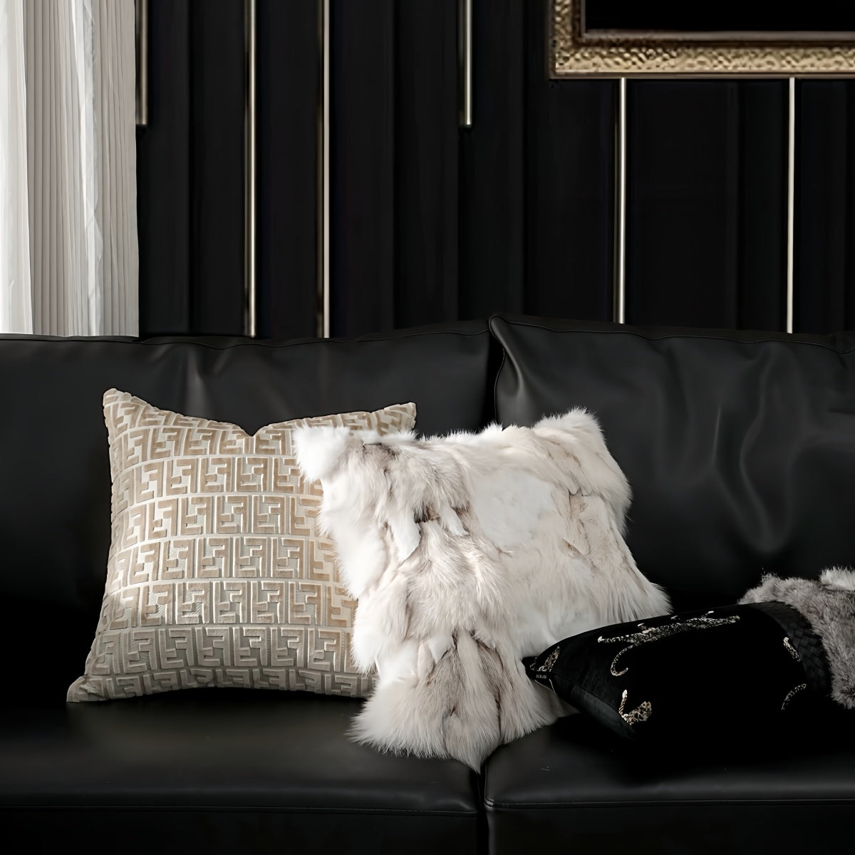 Zhūsha Luxury Imported White Fox Fur Throw Pillow with soft white fur for elegant home decor