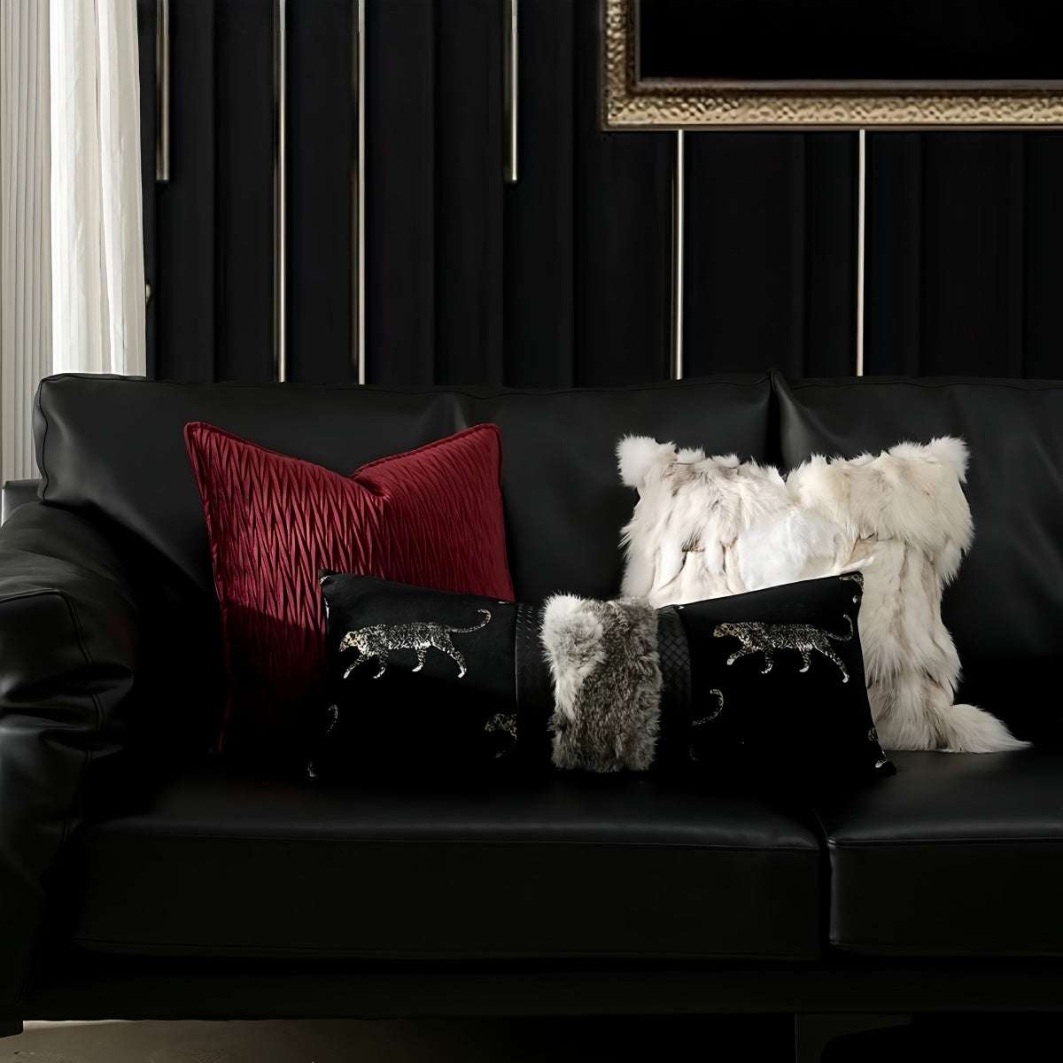 Zhūsha Luxury Imported White Fox Fur Throw Pillow with soft, plush white fur for elegant home decor on sofa or bed