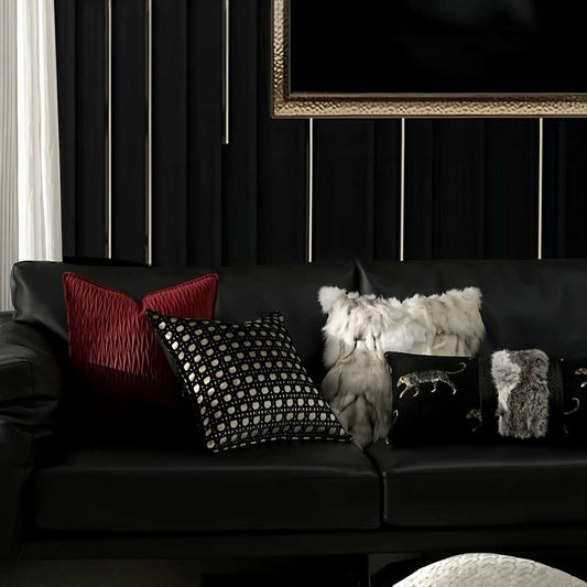 Zhūsha Luxury Imported White Fox Fur Throw Pillow on a sofa with soft, plush white fur for elegant home decor